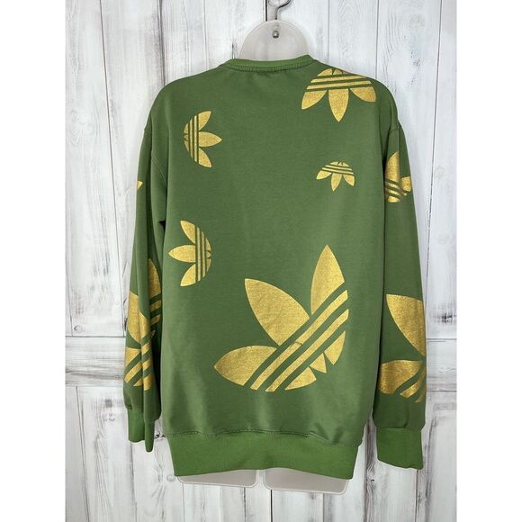 MENS ADIDAS GREEN GOLD METALLIC ALLOVER TREFOIL LOGO PULLOVER SWEATSHIRT S? - Picture 8 of 14